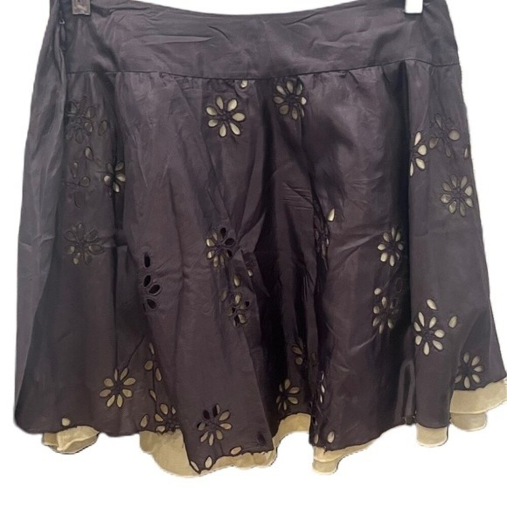 Tara Jarmon Skirt Size S Silk blend Floral Cutouts Lined skirt with tie back